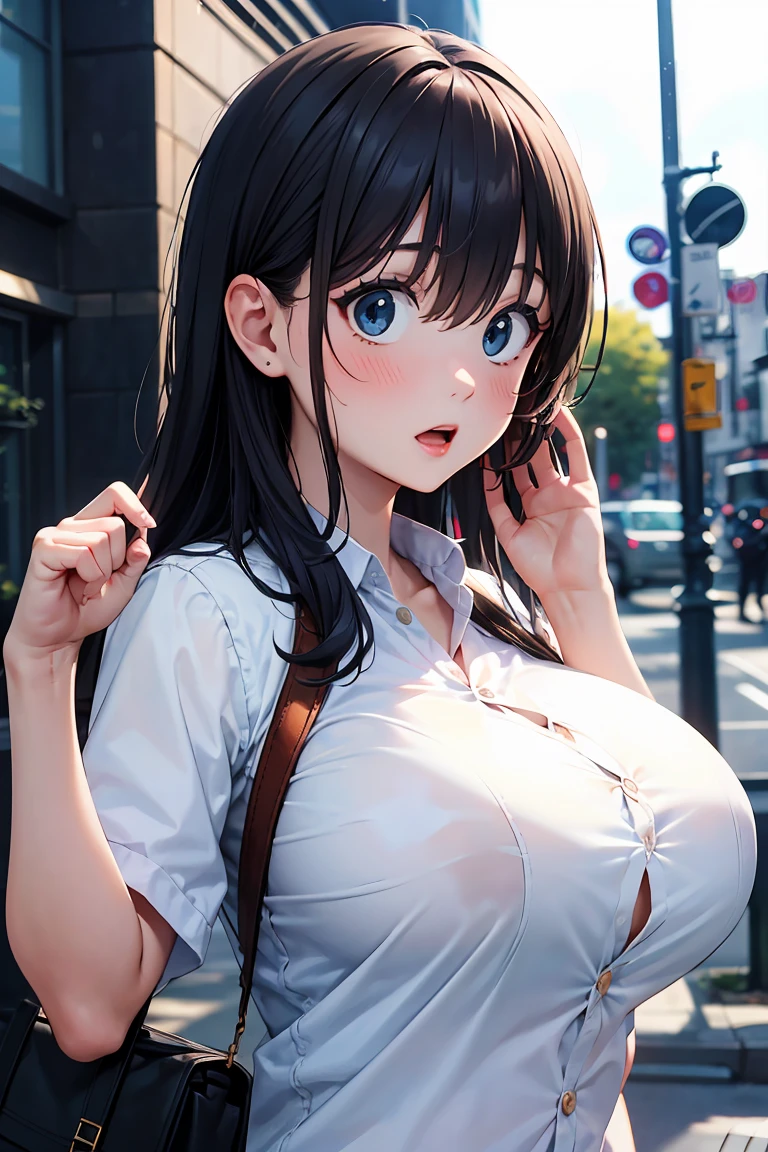 ((best quality)), ((masterpiece)), (detailed), anime girl in school uniform 18 years old in a landscape of a famous school big breasts and cleavage, mini skirt, white panties ((view from below))
