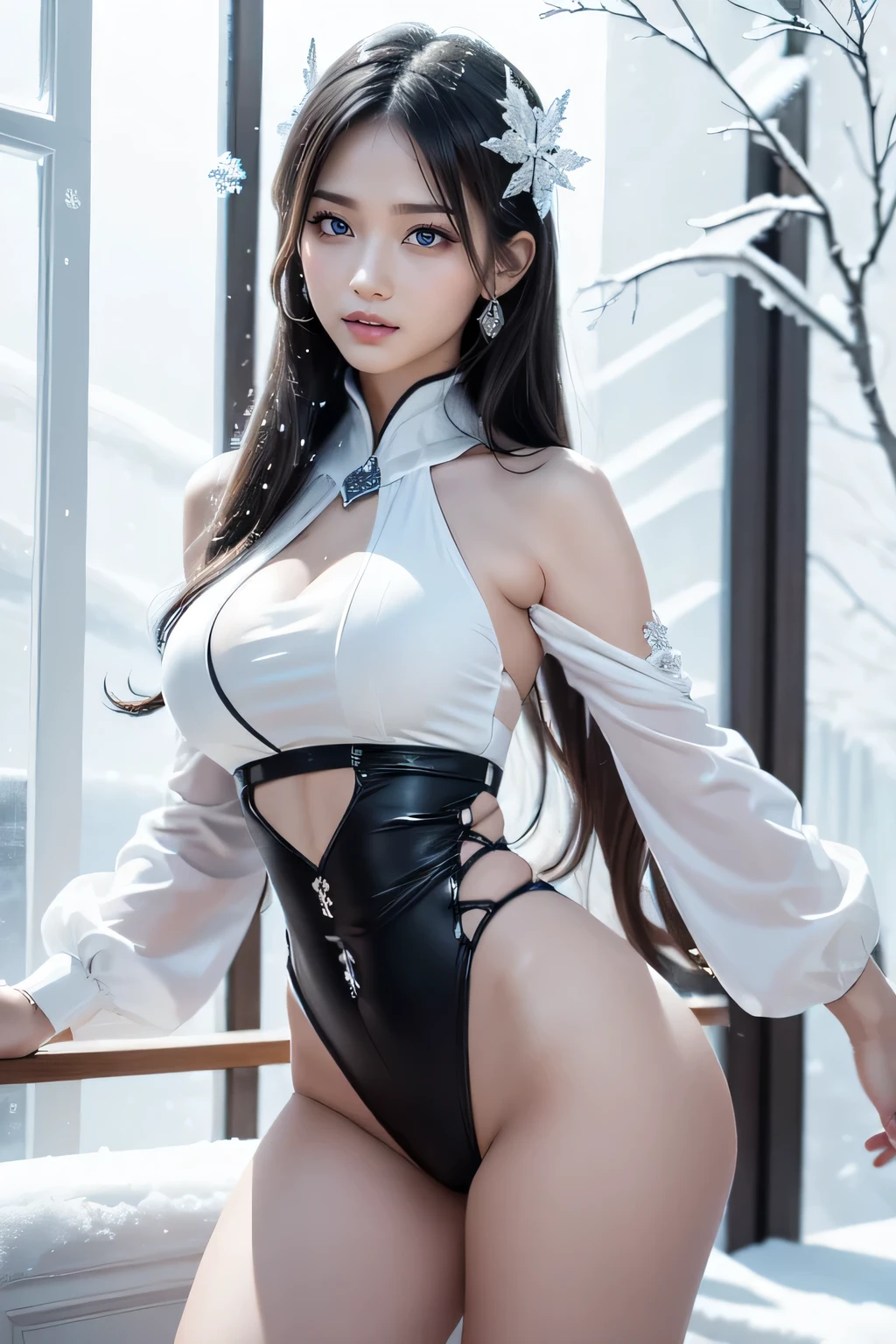 See that the woman is about eighteen or nine years old, slender, big eyes, skin like snow, dark cloud-like hair on the back of her head, height 180, wearing a revealing cheongsam, prominent sensitive parts, black hair, hair shaking, cringe, long eyelashes, solid round eyes, fake animal ears, light smile, ear blush, fangs, hair over the shoulder, pink eyes, surrealism, shadow, relief, diorama drawing, tachi-e, pov, atmospheric perspective, Verism, high detail, anime style, shadow, cinematic lighting, 8k, super detail, ccurate, best quality, seductive pose, 8k