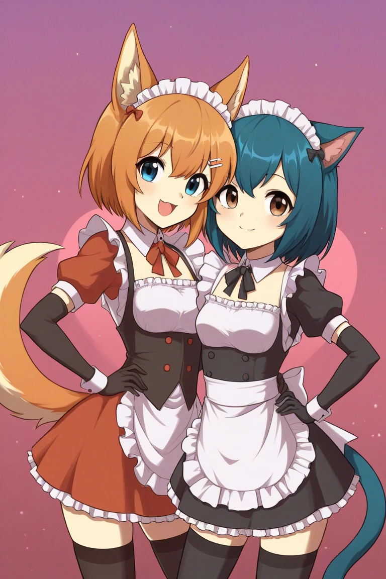 Highly detailed, High Quality, Masterpiece, beautiful, WomanYellingP1, pointing, 2girls, <lora:WomanYellingAtCatMeme:1>, iechan, long hair, blue hair, hair ornament, hairpin, large breasts, bare shoulders, blue eyes, white gloves, elbow gloves, side ponytail, blue dress, <lora:Char_Meme_InternetExplorer:0.8>, firefox-chan, bowtie, school uniform, sailor collar, blue pleated skirt, wrist cuffs, socks, orange shoes, tail, <lora:Char_Meme_MozillaFirefox:0.8>
