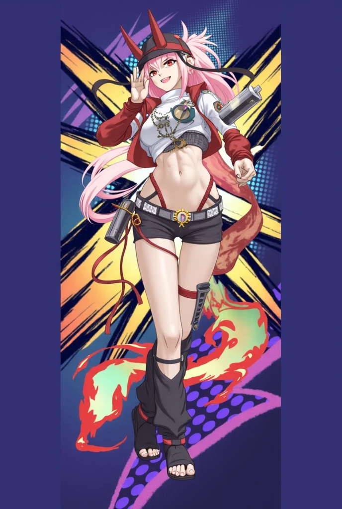 1girl, solo, (masterpiece, greatest artwork of all time, best 4k konachan wallpaper) (kokonoems, kokonoe mercury, kokonoe (blazblue)), (animal ears, cat ears, tail, tails, cat tail, multiple tails, multiple cat tails), pince-nez, navel, (belt, black belt, black belt with a cat bell in the middle), (shorts, capri shorts, low rise shorts, low rise capri shorts, red shorts, red capri shorts, red low rise shorts, red low rise capri shorts), thong, black thong ((petite, small breasts, small boobs, loli), (child rearing hips, child-rearing hips, big hips, wide hips, wide-hipped, thicc thighs, thick thighs), small breasts with big hips, small breasts with thicc thighs, thicc thighs with wide hips), (glasses, half round glasses) (hair, pink hair, long hair, long pink hair), knees together feet apart, looking at viewer