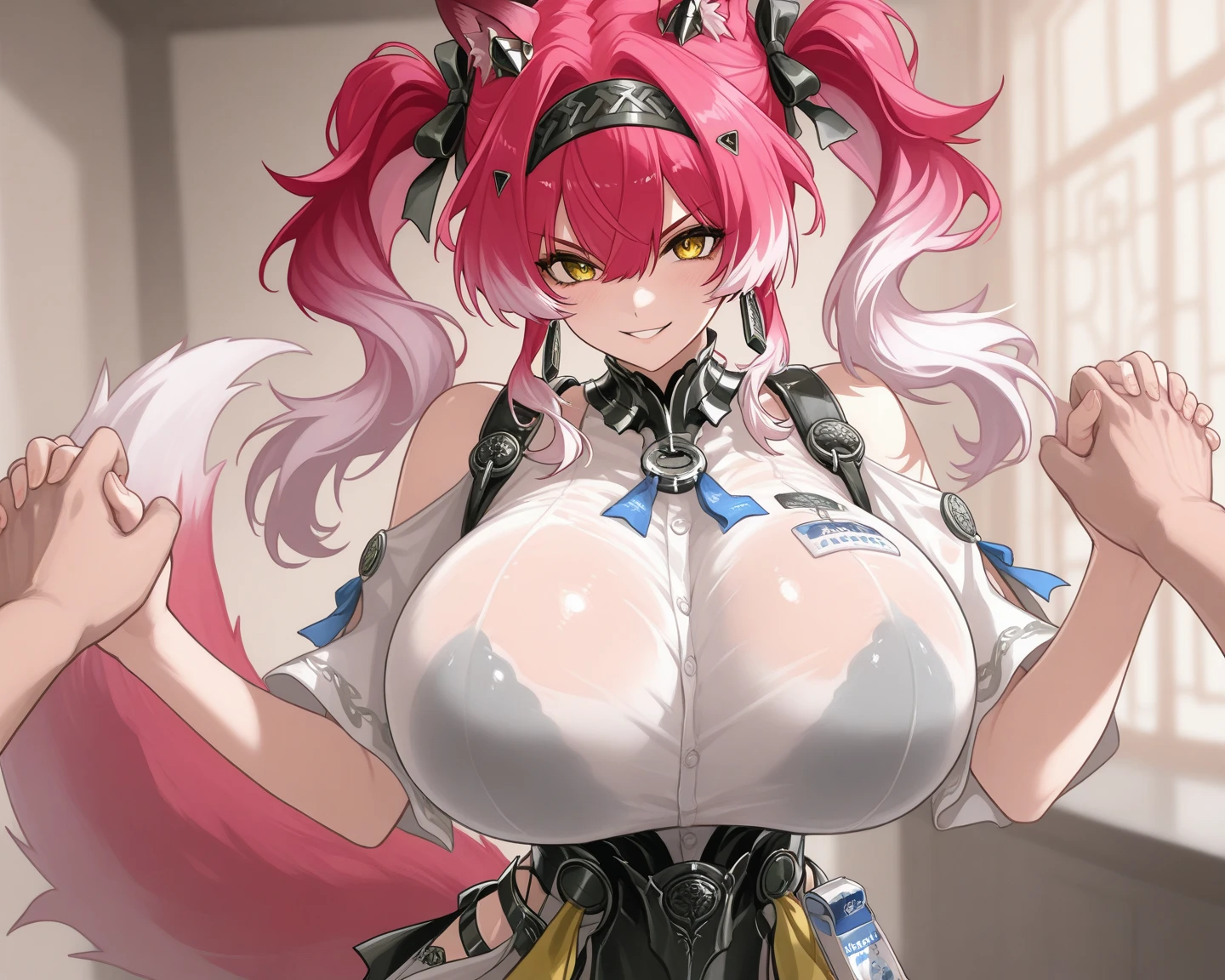 (masterpiece, Best Quality;1.3), extremely detailed ,ultra detailed, 1 girl,Alone, double tail, big breasts, evil smile, Gundam(RX78), Science fiction, mecha, , For the blue, Alone, hair ornament, by the wide, double tail, gold eyes, jewelry, earrings, looking at the viewer,shinjuku city background,evening, many neon signs, Base lunar, detailed dress, micro miniskirt, from below, Session,, bust shot, huge breasts