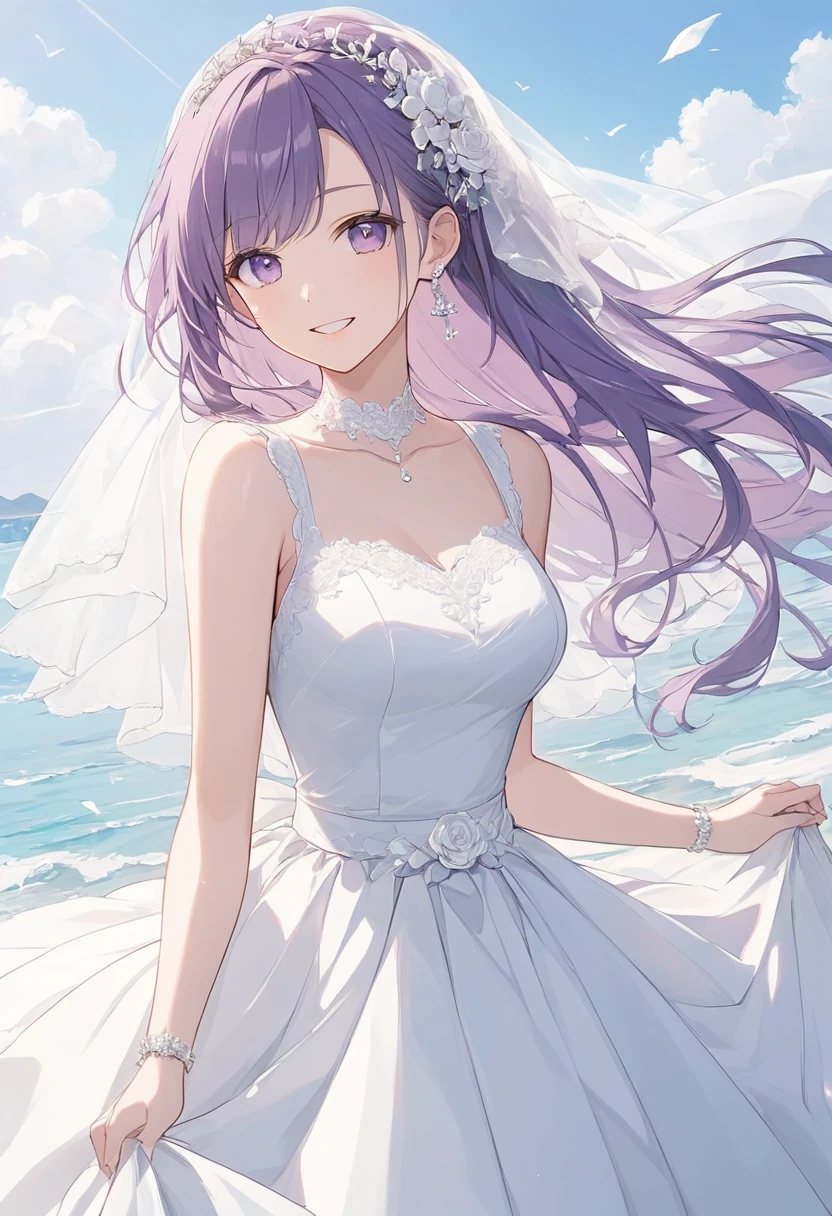 1 girl, , Wedding dress, Ocean, Underwater, Soaking wet,Holding a bouquet,1 girl,Silver long hair,Big Breasts((Wedding dress))Excited,Close one eye