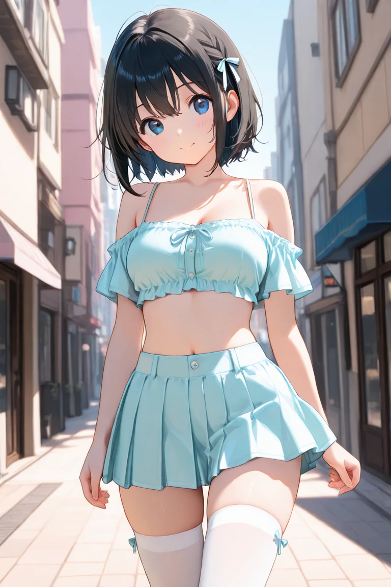 spread legs with squatting pose、M-shaped legs、Spread your legs、Sit on the ground、I'm looking away、In town、bustling street、cap、Panties with horizontal stripes、Shoulder bag、mini skirt、Private Server、Girl、Girl、Younger、Baby Face、flat chest、Dynamic Angle、smile、Both eyes open、Voyeur style、ground
