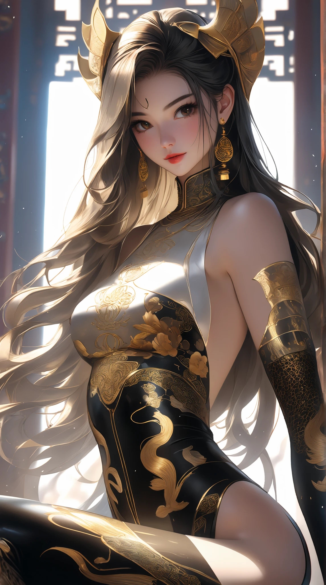 (photorealistic:1.4), (masterpiece, sidelighting, finely detailed beautiful eyes: 1.2), masterpiece*portrait, realistic, 3d face, glowing eyes, shiny hair, lustrous skin, solo, embarassed, (midriff), black underwear, orangr shot hair,very thin and long legs