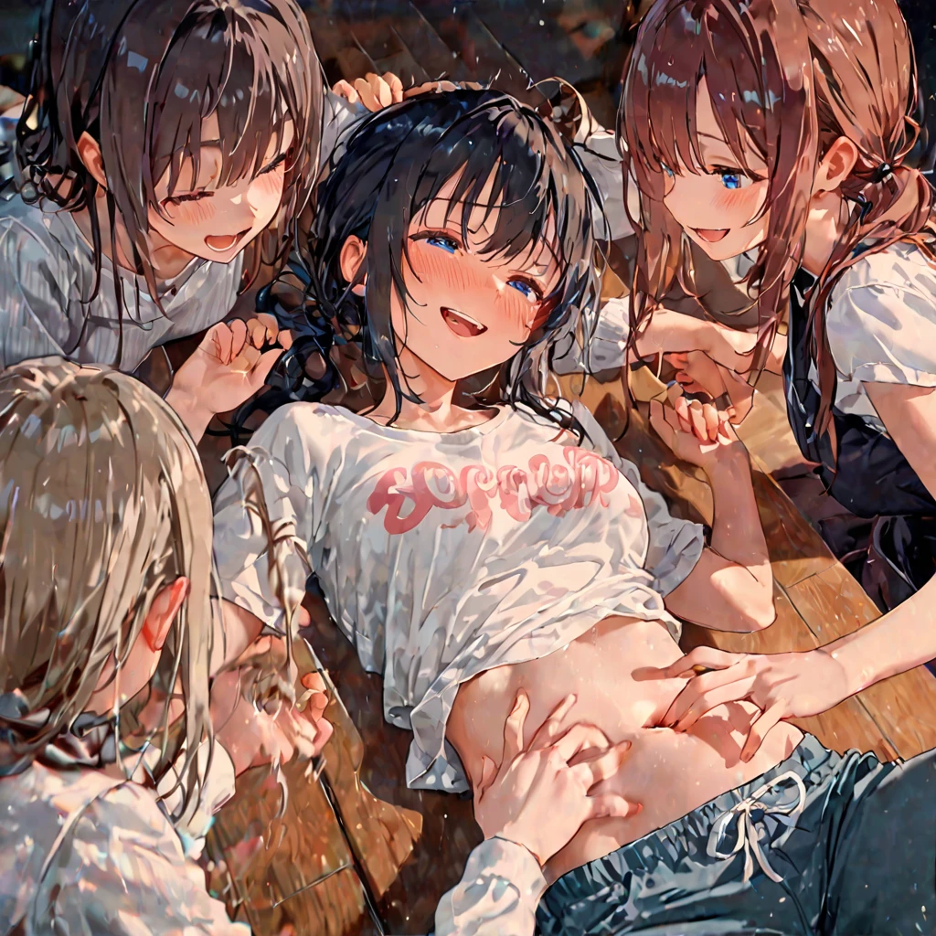 Four 13-year-old beautiful idols、Highest quality、Torn idol costume、Frightened look、Scared、pubic hair、Nipples、crowd、Stand with your legs spread、Pee on yourself、was captured on camera、Town square