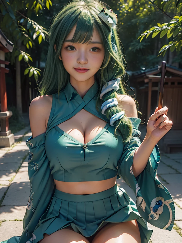 (Photorealsitic: 1.2, best qualtiy, 8K,Wetty:1.3 ), ( 20yr old, K-pop idols、 Kimono with cherry blossom pattern, Sweat: 1.2, green colored hair、Twin-tailed:1.3、A smile), Fine skin, (Film Lighting), Soft light, Double eyelids, ((独奏、Colossal tits:1.3、cleavage of the breast、Bust-up shot、laying down on the bed、function、miku hatsune))