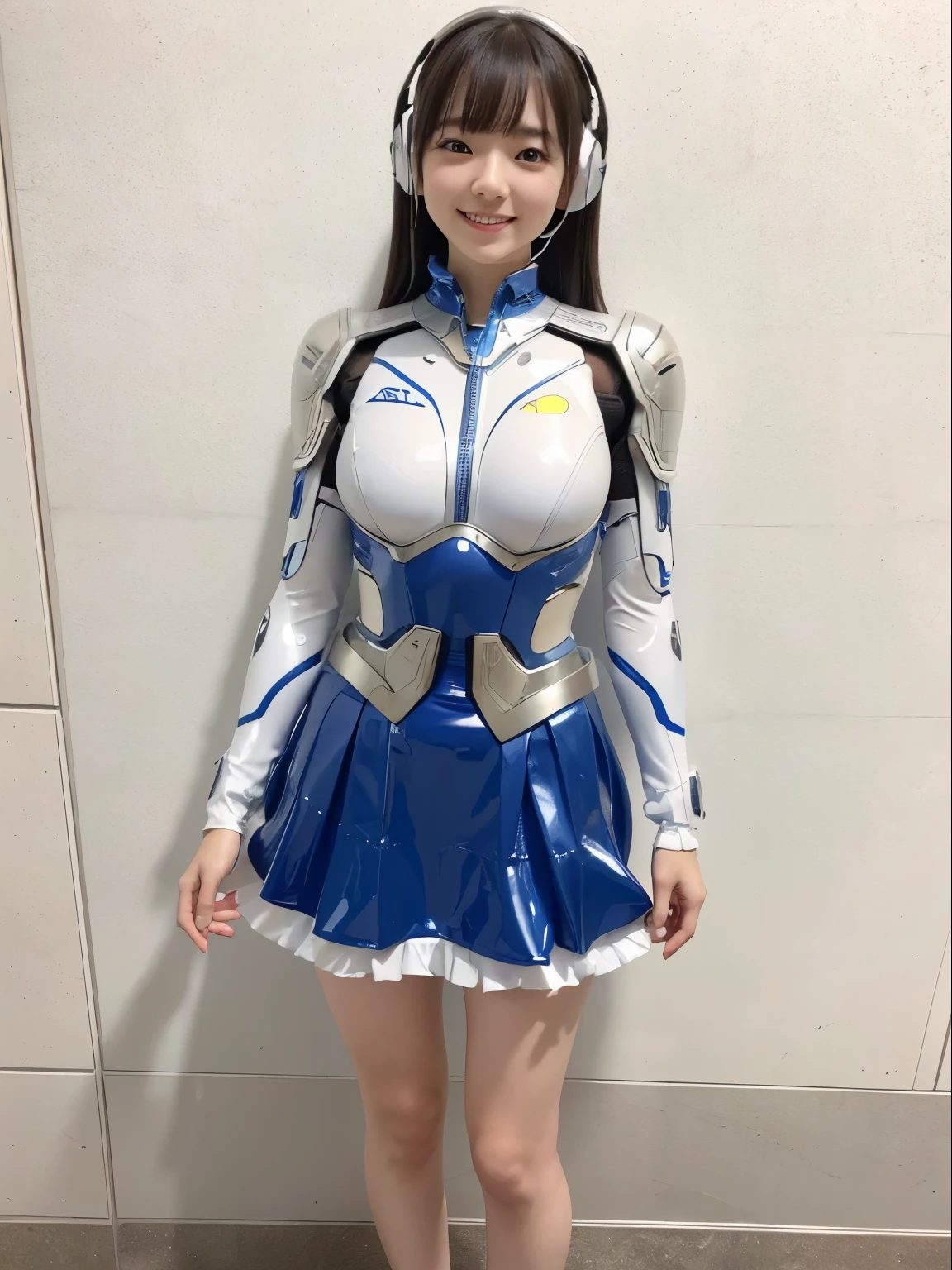 ((Beauty)),((Shiny Hair)),((Glowing Skin)),((Very white skin)),韓国Beauty、Heavy makeup、Jet Black Hair、Long Hair、((huge breasts:1.1))、((Race queen costume made of enamel material:1.3))、((Light blue and white clothes))、((Very short patent leather shorts))、((Very short hot pants:1.4))、((Very short costume:1.5))、The navel is visible、((Very tight outfit:1.3))、Convention Hall、((motor Show))、Small waist、sexy、((Very revealing clothing:1.4))、Sports cars are displayed、Smiling with mouth closed、