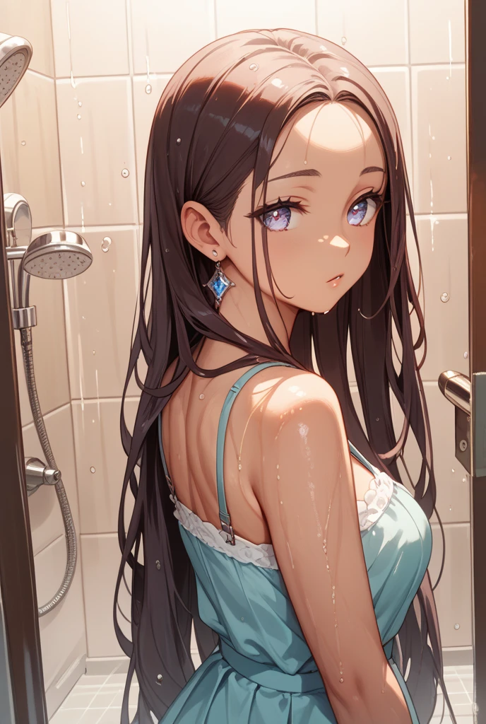 best quality, amazing quality, very aesthetic, (ultra-detailed), (1girl, aris, blue archive, solo, blue eyes), (realistic face:0.9),(string bikini:1.8), (glare, blush, thigh:1.3), (cowboy shot), (glowing eyes), (half closed eyes:0.9), (nipple), (official art:1.3), (pool), expressive eyes, perfect face, extremely detailed eyes, perfect anatomy, smooth skin, (shower room background:1.5), clear eyes, beautiful face, small breasts, (anime style:1.7), (Warm Light:1.5), (highres:2), (Chiaroscuro),