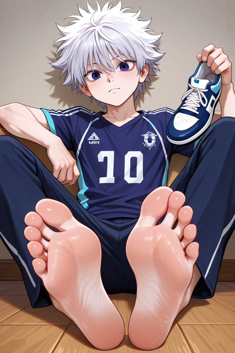 Sporty boy
Tongue out
bowlegs
Showing smelly feet
Showing armpits
Giving the peace sign on both hands