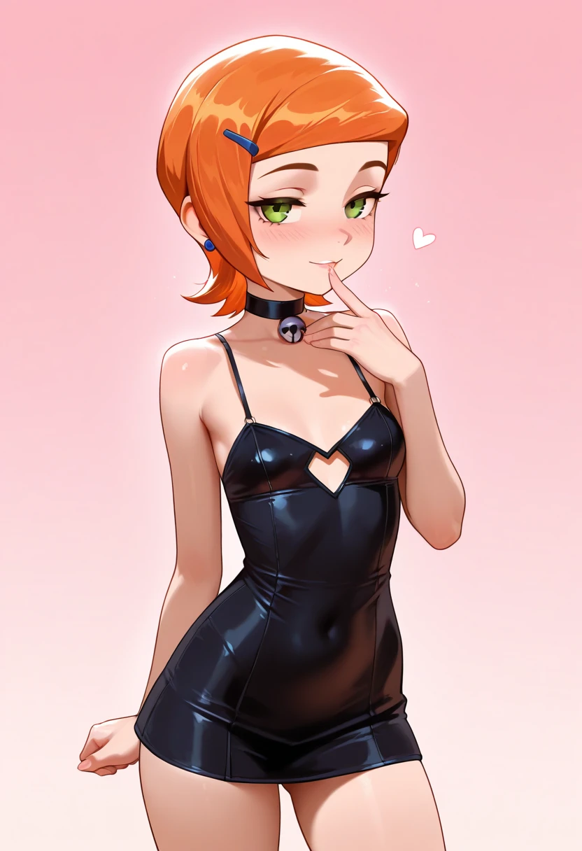 1 Girl, Small Breasts, Green Eyes, Heart Eyes, Deep Red Hair, Short Hair Style, Pale White Skin, Smooth Skin, Face Freckles, Slutty, Sexy, Sassy, Smirking, Tease, Teasing, Teasing, Sexy Pose, Young Girl, Very Small Girl, , Latex Dress