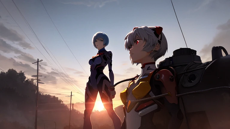 Rayanami, Rei Ayanami, (Ayanami Rei:1.2), Blue Hair, short hair, (Red eyes:1.3), break bodysuit, headgear, Plug Suit, Black bodysuit, break outdoors, city, null, sun, cloud, break looking at viewer, (Cowboy Shot:1.5), break (masterpiece:1.2), Highest quality, High resolution, unity 8k wallpaper, (figure:0.8), (Beautiful attention to detail:1.6), Highly detailed face, Perfect lighting, Highly detailed CG, (Perfect hands, Perfect Anatomy),