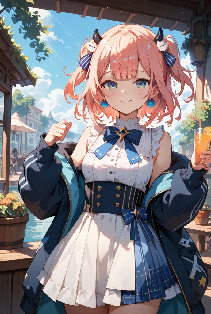 (perky chest:1.2), (pointed chest:1.2),(((Black Tunic:1.3))),(((cakes and bread in the basket),Cute and beautiful girl,masterpiece、highest quality、Very detailed、Beautiful fine details、One Girl、Detailed landscape、Training gym Room Background:1.4、Braided Ponytail、Red camisole、((B cup breasts, Tank top showing underboob:1.3)), black jacket, thigh strap, bangs, necktie, earrings, nail polish, fishnet pantyhose, multicolored hair, looking at viewer, full body, bottle, own hands together, belt, food, animal on head, black necktie, ring, choker, english text paper:1.2, collared shirt, blue eyes, platform boots, hat,lace-up boots ,
