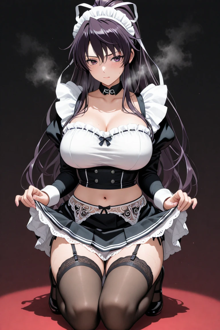 , No crotch, 1 sister, medium, own, how to, black hair color hair, Long gray hair, Very long hair, inner strength, humongous large breast, Black dress, in , maid headdress, ((White even)), looking at viewert, Decorative style, Green-eyed, The face red, skirt lift, standing back, How to drip, catss, lie, frilly suffocation,Lower bust, LOP, hair between eye, after sexing , Background with, maid, , white backgrounid, pleatedskirt, Minkitz, Clothes lift, through bangs, Self-lifting, cropped shoulders, Split sleeves, armlets, ahoge, french braid