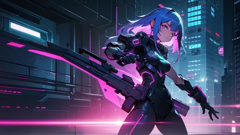 female gamer in a colorful setup , coast silhouette