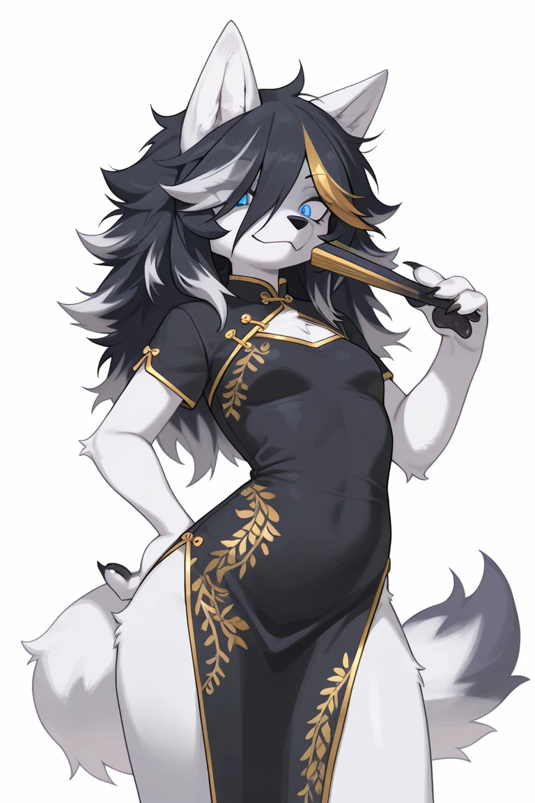 (top quality, High-quality illustrations, masterpiece) traditional Chinese ink painting, shuimobysim, badashanren:0.85, Shukezouma:0.75(highly detailed beautiful face and eyes)absurdres, perfect anatomy(1girl, kemono, solo focus)(furry)(furry anthro:1.7)(Furry body, dog facial features, dog body features)(very detailed body fur)full body, dynamic pose, grayscale,