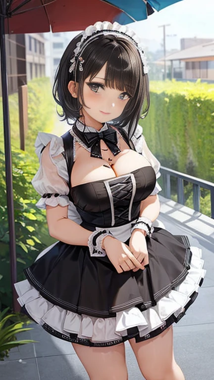 girl dressed as a maid revealing big breasts revealing super chubby pussy