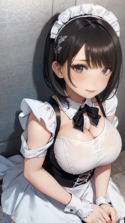 girl wearing maid outfit。Beautiful figure in white stockings, perfect body proportions 。Peerless beauty。Detailed hand details。spoony。a perfect face proportion。Lying shyly in bed