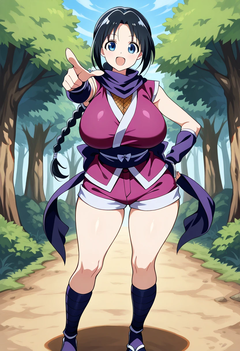 (best quality,4k,8k,highres,masterpiece:1.2),ultra-detailed,realistic,photorealistic:1.37,detailed eyes,beautiful detailed lips,pale.hinata hyuga wearing skintight hoodie,shizuka,hot, layered sleeve, perfect figure, attractive rounded big breasts, naughty smile, puffy lips, posing in sunshine, outdoor , purple skin tight hoodie, skin tight brown pants, abs , cameltoe,breast,milf, sexy , hot ,full body,sunrise background