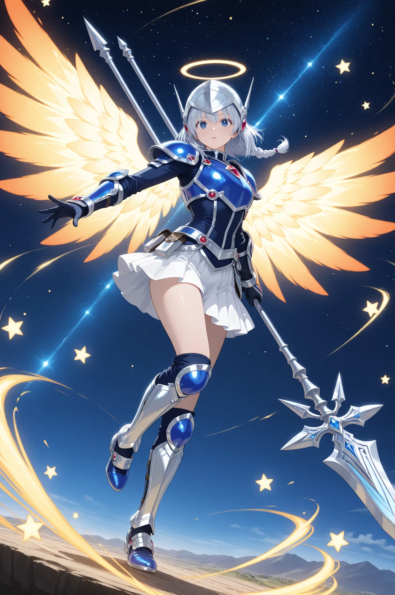 CG Tae-yeon,Wear an elaborate idol symbol uniform,White cape blue gloves boots+Guitar idol girl,The whole body emits a mysterious light,Magical power,,soio,Realistic superpower special effects 100% Full body photography