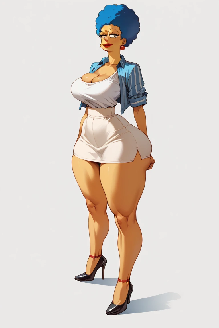 masterpiece, Highest quality, High resolution, One girl, alone, sexual intercourse, Pornographic images, short hair, etsukoto, Brown eyes, fine grain, fine grain, (((white skin color))), (((Thick thighs, Plump thighs, Voluptuous thighs, Thighs alone are enough))), ((Huge and enough breasts, Cleavage, Big long breasts)), Naughty big,((Big breasts are important))、((Naughty thighs)), L Cup, (thin:1.4),(Tight waist:1.4), (Yellow Dress:1.4), ((white waist apron)), ((White panties)), (((Simple Background))), smile, Open your mouth, ((Wide Hips)), (Shiny skin, Oily skin), Mature mother, Calf, Seductive mature woman, Mature Woman, Perfect body, Plus Size Model, Curvy, enough, etsukoto, blush, clavicle, retro artstyle, 1990s (style), (Thick thighs:1.4), ((bursting breasts, Overflowing breast, Super huge breasts)), (from side:1.2), (((((bare legs, showing legs))))), (nsfw),