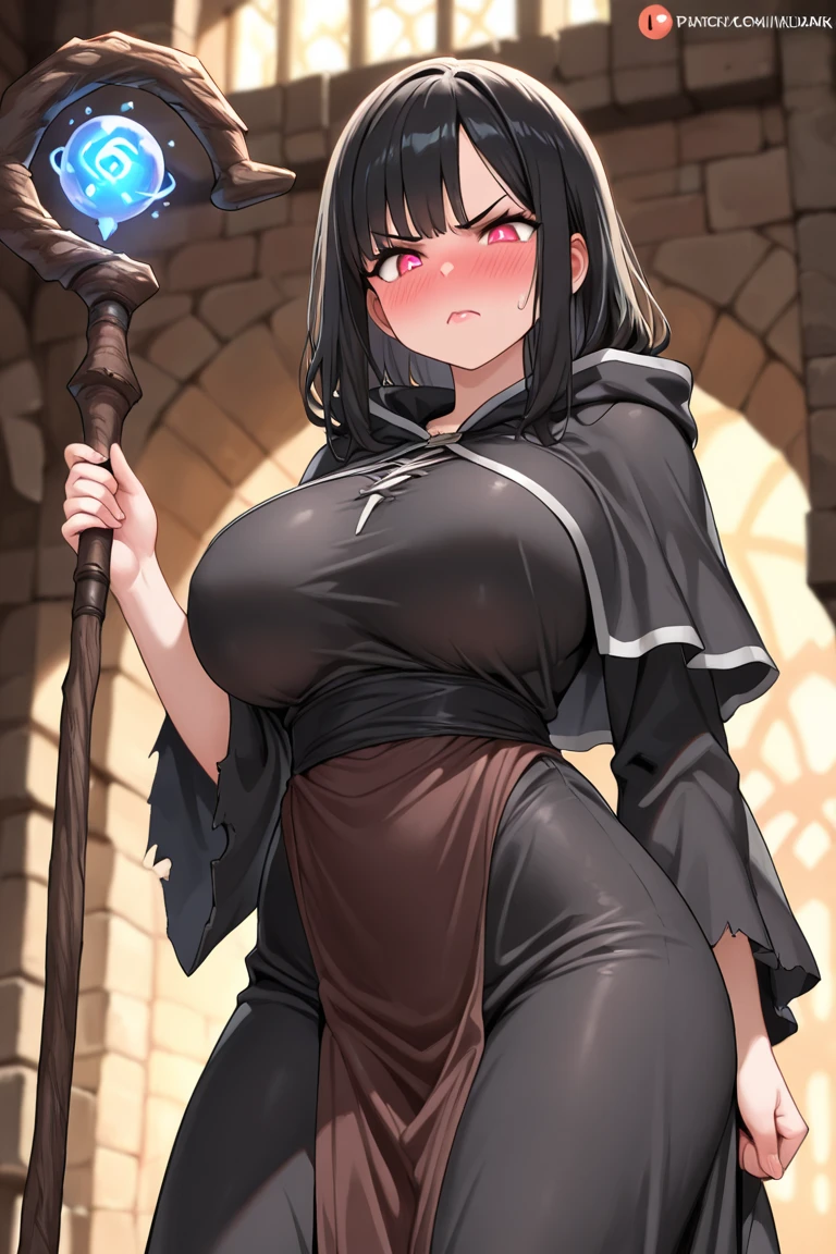 1girl, tawny short hair and eyes, blacksmith clothing medieval, blush, angry, (clothes lift:1.3), open clothes, NFSW, Facepalm, tear,