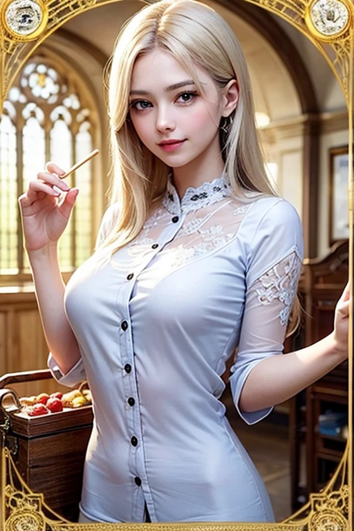 best quality, masterpiece, (photorealistic:1.4), 1girl, light smile, shirt with collars, waist up, dramatic lighting, from below, without clothes
