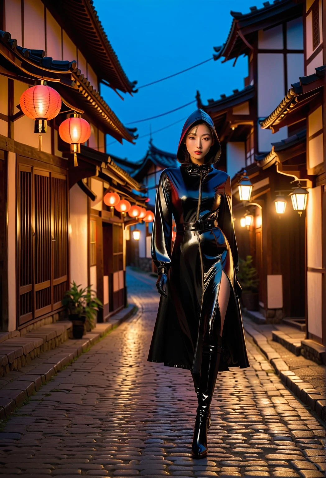 Japan girl in latex leggings 