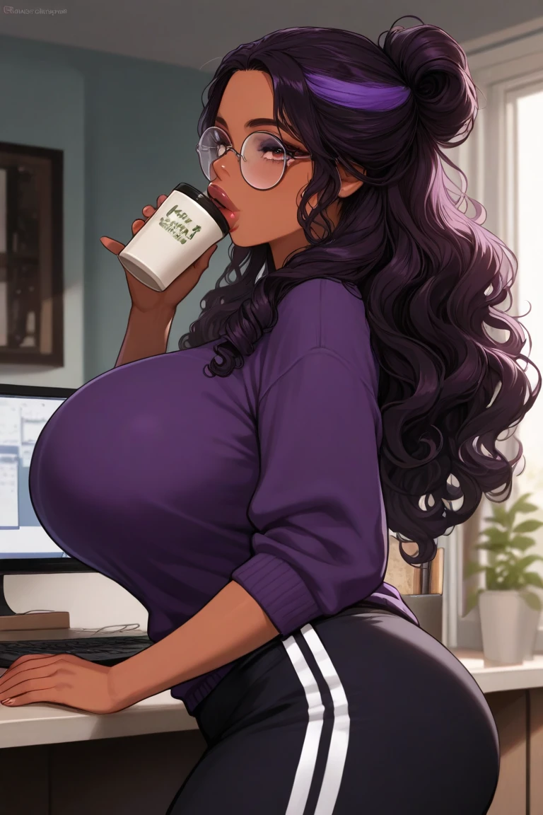 "An ultra-detailed 8k masterpiece best quality and high saturation. The image features a clothing illustration with a stunning thick european girl wearing a tight sheer leggings outfit, including tight open shirt, F cup, white sneakers, and a blue background."