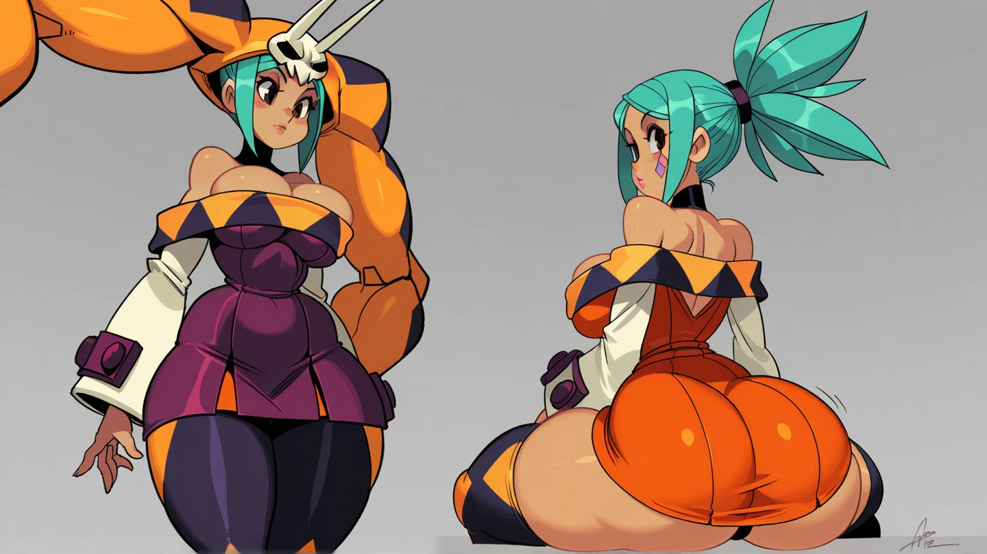 ((Masterpiece, high quality, Best Quality:1.4)), cerebella, 1 girl, Alone, absurdities, old, large old, Thighs, dress, neckline, bare shoulders, face tattoo, make up, aqua lipstick, lipstick, big eyelashes, shadow, Argyle, pointed footwear, sexy, standing, depth of field, detailed face, detailed eyes, vice versa \(skull girls\), beautiful, Thighs gruesos, frown, forest background, volumetric light, realist, ((detailed face, extremely detailed, dynamic pose, on one side, perspective:1.3)),