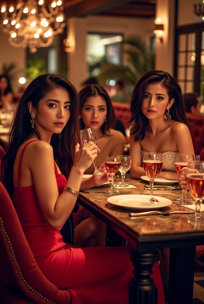 (Masterpiece, Professional lighting, 16k, 8k wallpaper, raw photo, photorealistic:1.8, ultra detailed, natural gentle lighting, detailed skin, detailed face, detailed eyes, textured skins, cinematic composition, detailed background:1.2, midnight at background:1.5, neon lights:1.2, dramatic lights, night time in city:1.3, evening:1.1), BIBC, (Girls having dinner at luxury patio, standing, group shot:1.2, coat on naked, see-through0.68, laced panty, full body, jewelry, earrings, necklace, party girls, party night, dinner on table, drinking, taking cocaine), (young girls, 4girls, extremely beautiful face, beautiful eyes, seductive posing, sexual suggestive, embarrassed:1.1, upturned eyes:1.2, drunken, grin:0.95, flustered, cute face, happy face, playmates, supermodel), ((glass of champagne, sparkling wines, light up, dinner, inside club, Las Vegas, luxury seat, luxury furniture, snow at night, carpet, party night, enjoying party)), Nanako Matsushima