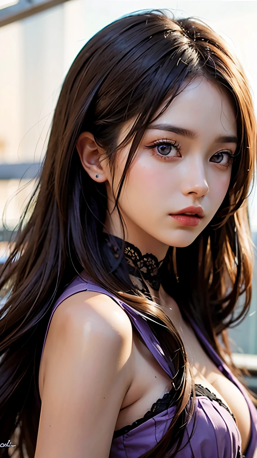 ((1girl)), ((Best Quality)), (Ultra-detailed), (extremely detailed CG unified 8k wallpaper), Highly detailed, High-definition raw color photos, Professional Photography, Peanut butter brown hair, Amazing face and eyes, Pink eyes, (amazingly beautiful girl), School,