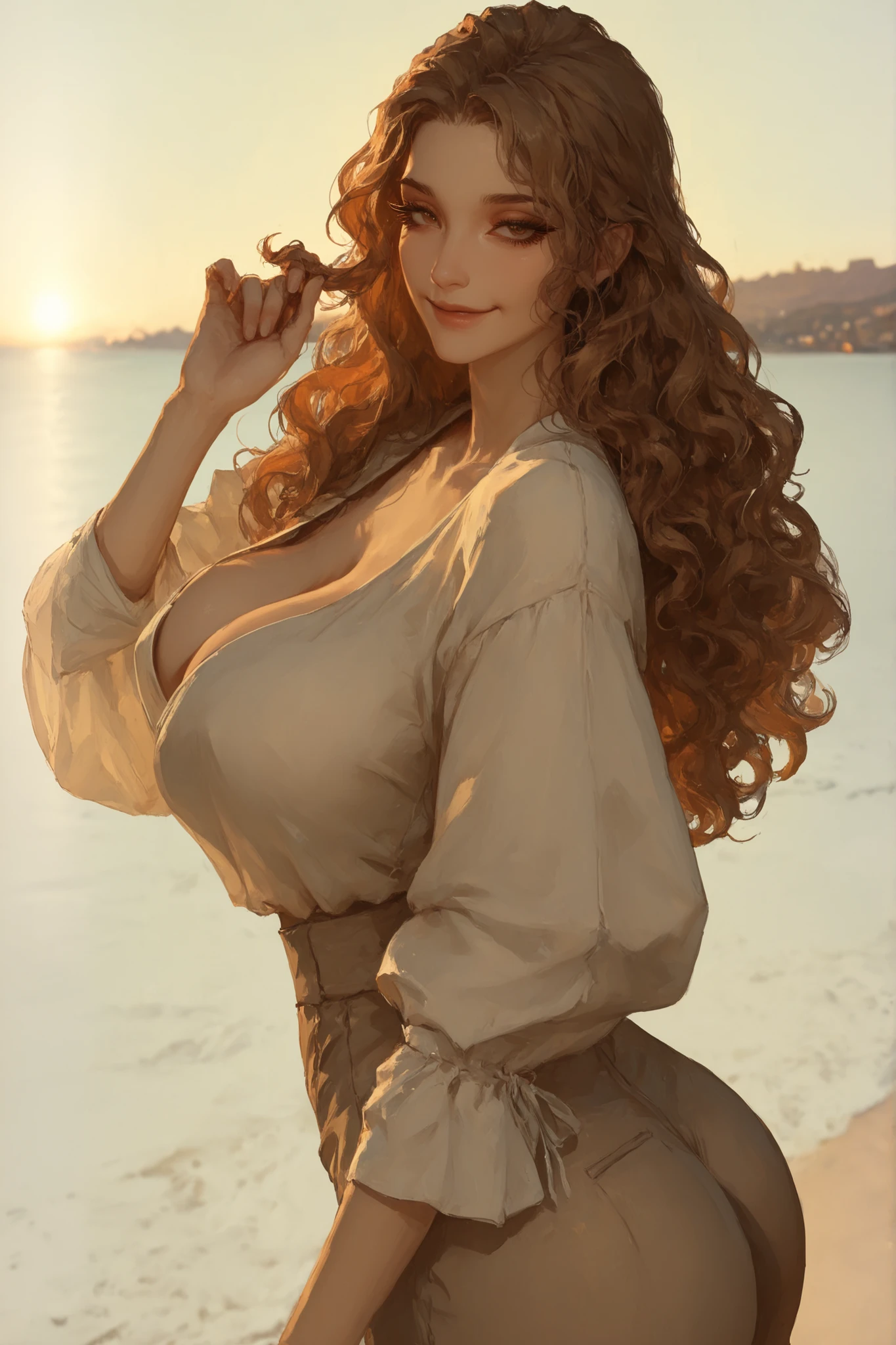 Beautiful woman, red hair, brown eyes, large perfect snoopy breast, cleavage, highly detailed, west background,, vintage, dark fantasy, cowgirl, western style 
