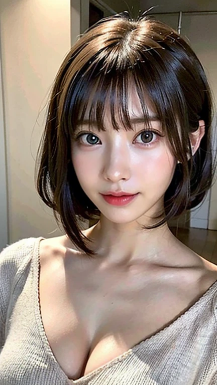 ((highest quality、8k、masterpiece:1.3))、detailed 女性:1.3、(Medium Short Hair、Huge boobs:1.3)、cardigan:1.1、超detailed、detailed、eyelid