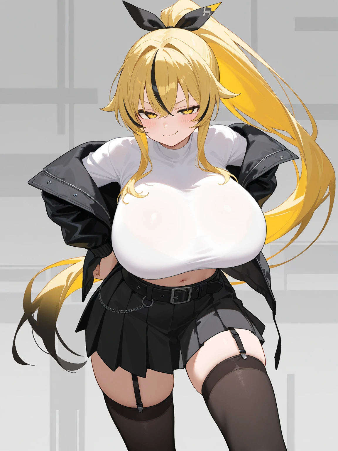 Original Character, Volumetric Lighting, Best Shadows, Shallow Depth of Field, Portrait Of Stunningly Beautiful Girl, Petite, Delicate Beautiful Attractive Face With Alluring Yellow Eyes, Messy Painted Face, Sharp Eyebrows, Broadly Smiling, Open Mouth, Fangs Out, (Lovely gigantic Breasts1.9), Layered Long Twintail Blond Hair, Blush Eyeshadow, Thick Eyelashes, Applejack Hat, Oversized Pop Jacket, Mini Underboob Tee, Open Navel, Slim Waist, Denim Jeans Pants, With Buckle Belt, In dark alley, Standing, (Highest Quality, Amazing Details:1.25), (Solo:1.3), Brilliant Colorful Paintings,