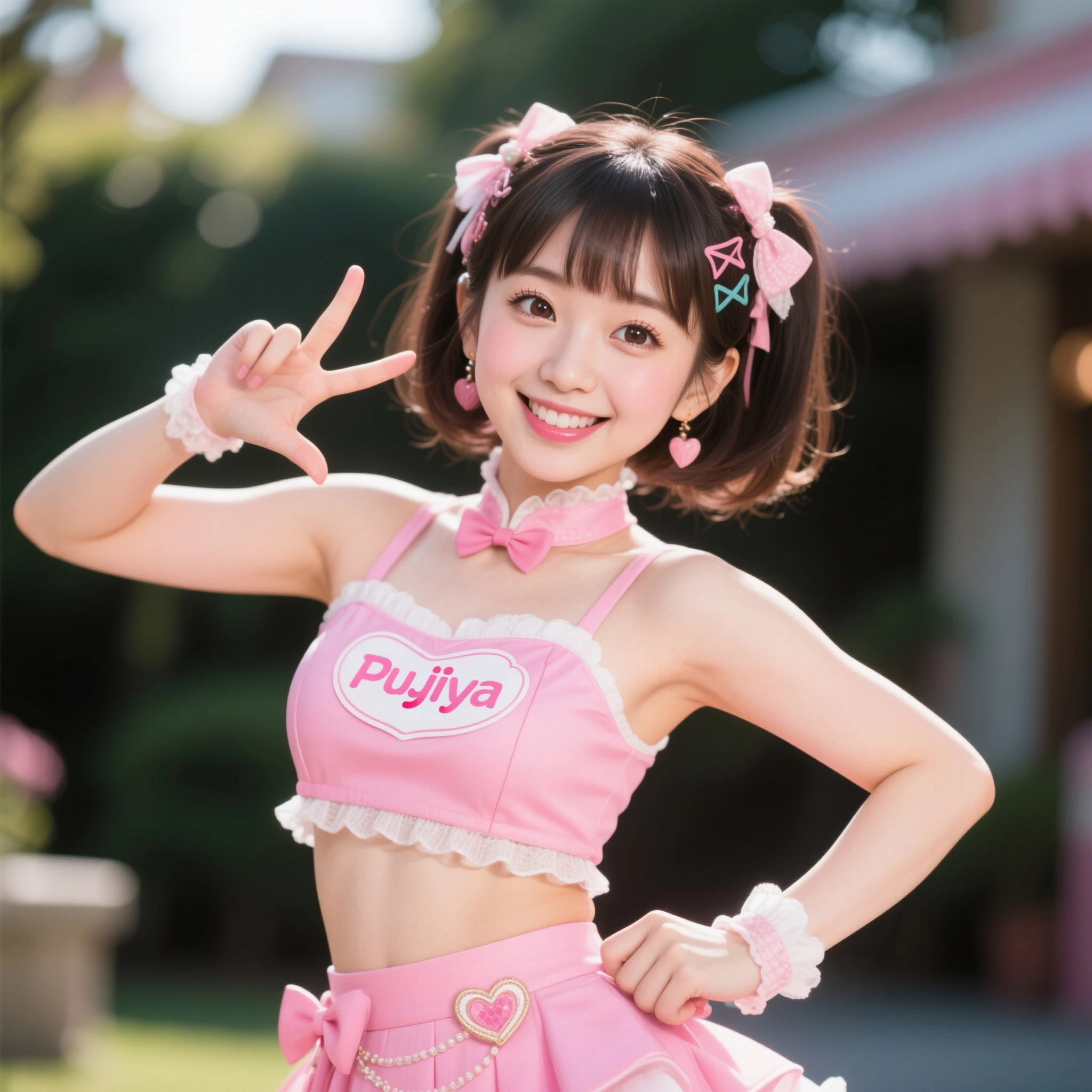 (8k、Raw photography、highest quality、masterpiece:1.2),(black hair:1.7),(cute japanese woman:1.6),show viewer,Looking at the front,erotic,白いskin,(Bishoujo Sentai series、pink ranger、Wearing a beautiful girl warrior costume:1.6)、(Clothing that emphasizes the shape of your chest、publish one'skin:1.5)、(big breasts :1.4)、slim body shape、ultra high resolution,beautiful,beautiful fece,(alone、no background:1.9),whole bodyボディー,(Photoreal:1.37)、photon mapping,reality、(Baby-faced and cute: 1.3)、(cute smile: 1.7)、(With a round face: 1.9)、radio city、Physically based rendering、depth of field rally background、photograph, (I can see your knees,close up of thighs、very short skirt、raise one leg、You can see her pale white panties.:1.6),whole body、super fine