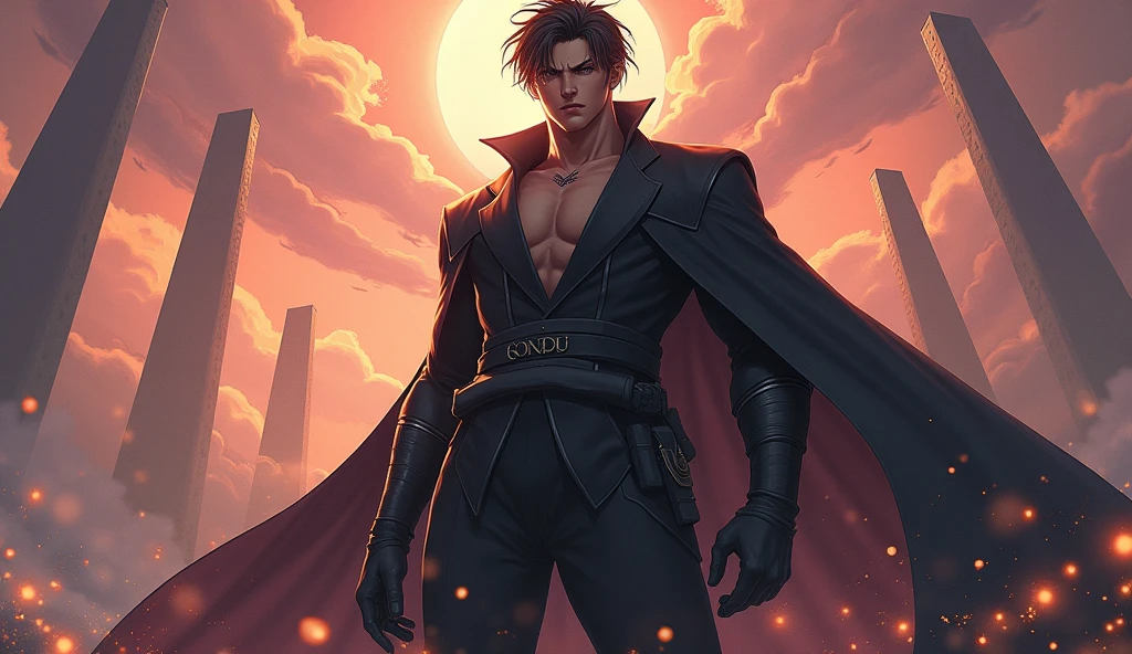 Create a vampire character named Nebur Belmont. His physical features should be similar to those of Alucard from Castlevania: Symphony of the Night. Nebur Belmont should have an elegant and mysterious appearance, with long silver hair, piercing eyes and sharp facial features. Wear dark and gothic style clothes. Your presence must be imposing and noble, reflecting his aristocratic origin and supernatural power. with the full moon in the background