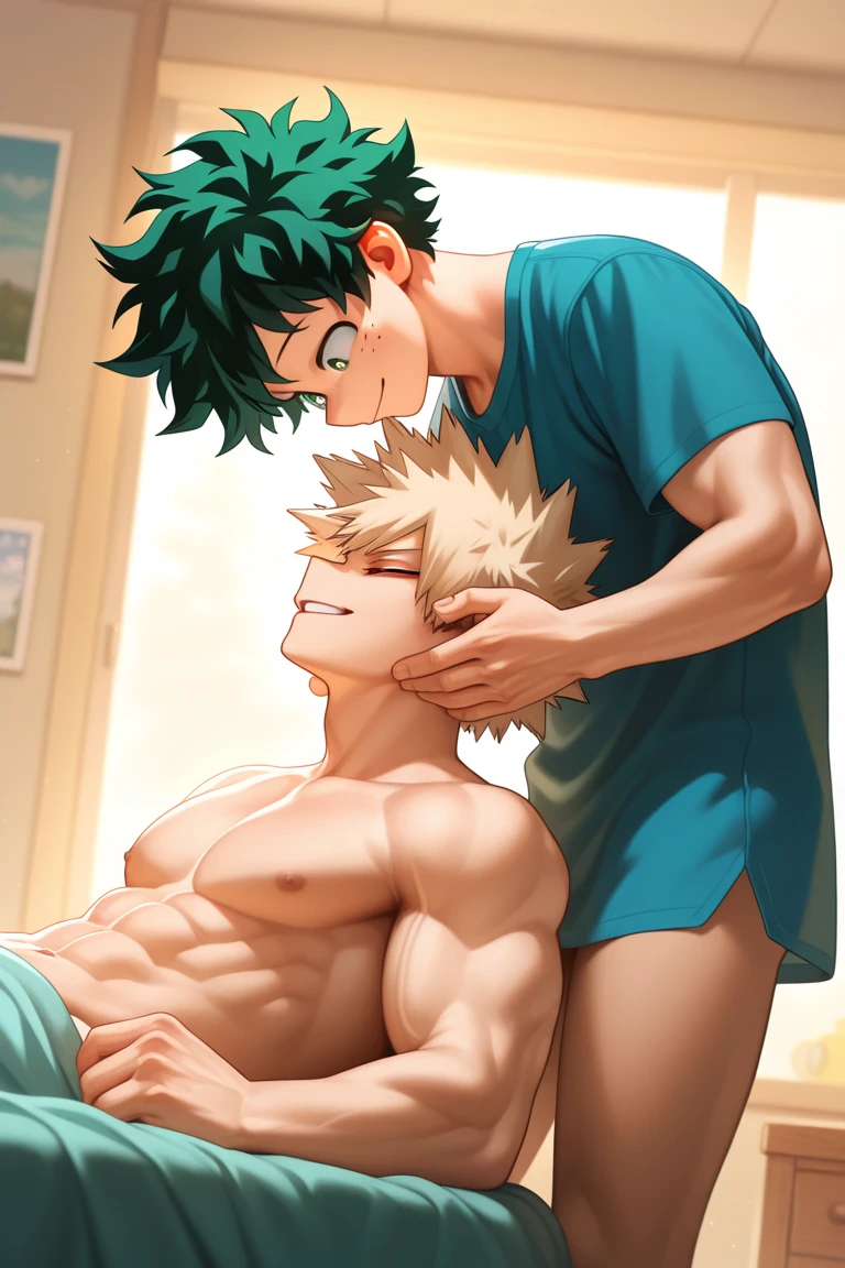 (masterpiece, Highest quality), ((Katsuki Bakugo and Izuku Midoriya)), Teenage boy full body, ((teenager face)),body tilt,Delicate large eyes,Open your eyes,Red eyes,Muscular,Complex,naked,(spine:1.2),Bright colors,(Depth of written boundary:1.2),Raised to be sexy, Restrained arms, like々Shii, Imminent sexual activity, Black Thong, 上半身naked, blush, anger, Intimate lighting, night, Black leather spiked collar, Slave handcuffs, Slave Collar, Longing for, Lewd, Dramatic lighting, Dark Light, Big legs, Big bulge, chain, prison、((Very huge erect penis)),Huge muscles,苦Shii顔,Crying face,A clear liquid is dripping from the penis.,((Hero Suit,Sperm that blows out,Breast milk spurting out)),Ahegao,((2boys,Anal Sex,My master, Bakugou,Slave Midoriya))