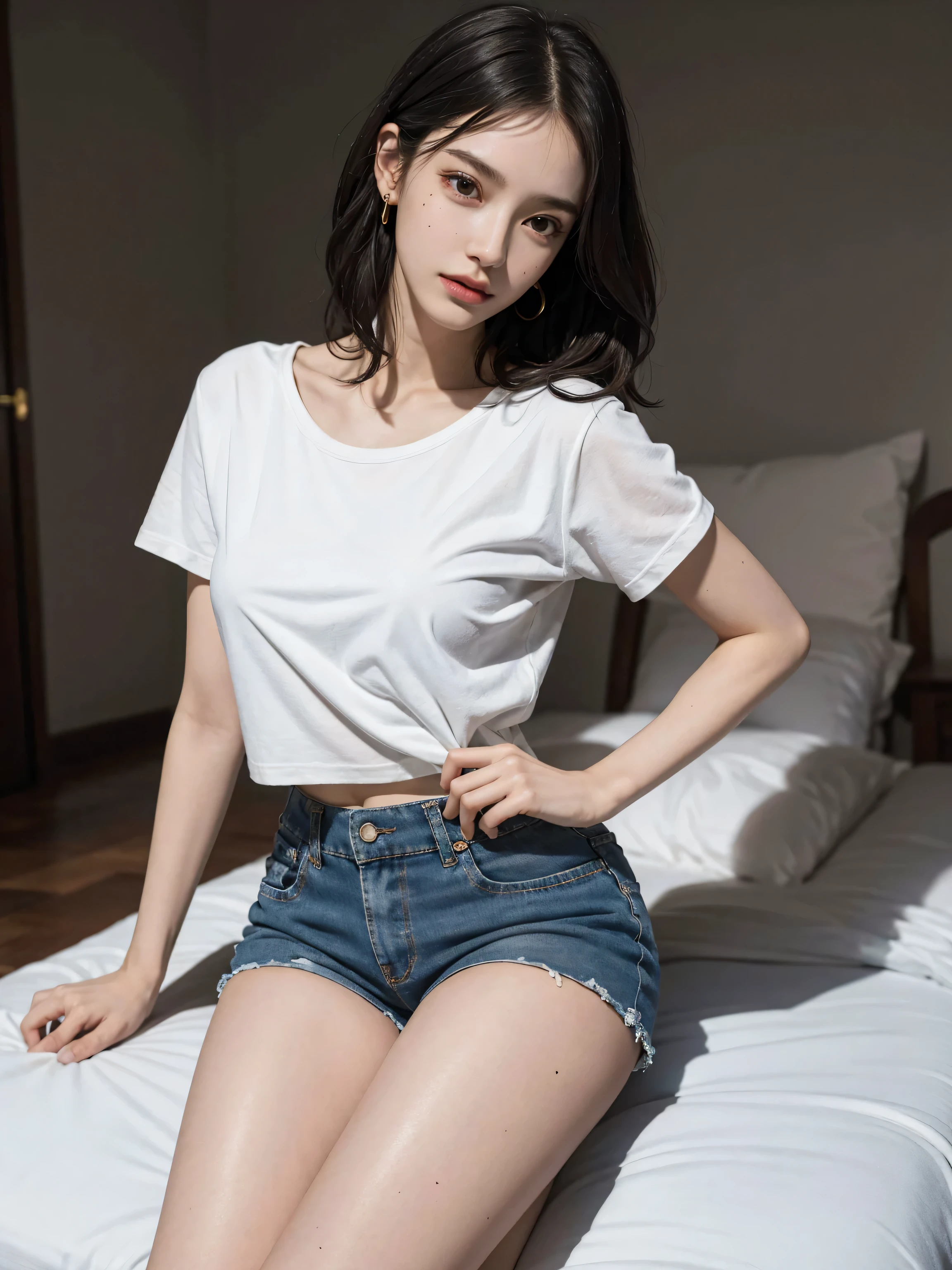 best qualtiy, tmasterpiece, high resolucion;,8K,(realisticlying:1.4),超High resolution A,1girll, ultra - detailed, hyper realisitc, Highly detailed CG illustrations, offcial art, Cinematic light, Realistis, Young and beautiful girl, perfect body figure, perfect body figure, Full POV, Perfect Body, (Start below:1.3), (((lascivious pose))), Long sexy legs, self-assured, beautiful sexy, gray short sleeves, Open abdomen, black super shorts, S-shaped body, upturned buttocks,posing in,posando,different perspectives,Standby distance detection,Show High(Show High)(Show High(Show High))(Show High(Show High)(Show High(Show High)))(Show High(Show High)(Show High(Show High))(Show High(Show High)(Show High(Show High))))(Show High(Show High)(Show High(Show High))(Show High(Show High)(Show High(Show High)))(Show High(Show High)(Show High(Show High))(Show High(Show High)(Show High(Show High)))))(Show High(Show High)(Show High(Show High))(Show High(Show High)(Show High(Show High)))(Show High(Show High)(Show High(Show High))(Show High(Show High)(Show High(Show High))))(Show High(Show High)(Show High(Show High))(Show High(Show High)(Show High(Show High)))(Show High(Show High)(Show High(Show High))(Show High(Show High)(Show High(Show High)))))),Leg length markings