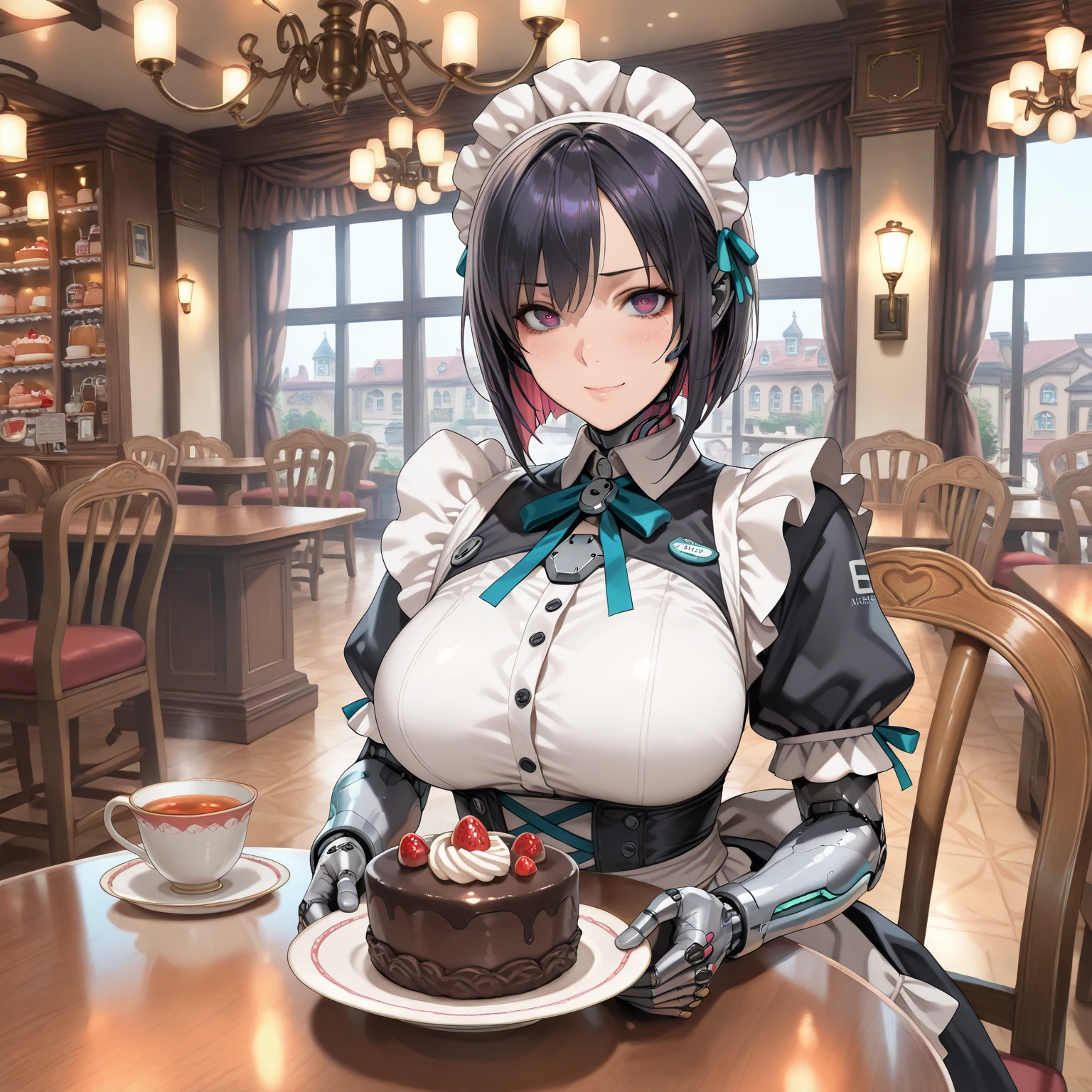 (((1 woman:1.8)))、(((full body description)))、(((Standing depiction)))、(((9th class)))、Beautiful woman in moe pose in futuristic white shiny heavy armored robot suit、perfect android girl, gynoid cyborg body, perfect anime cyborg woman, beautiful female android!, female robot, fully robotized!! girl, Cute cyborg girl, cyber suit, メカサイバーアーマーを着たgirl, cyber suit, beutiful white girl cyborg, beautiful female android, Beautiful girl cyborg、Cute robot woman with white silver short bob hair、Gravure Model Android Beautiful Girl、(bright smile:1.3)、(((Headphones with long sensor antennas in both ears)))、(robot girl)、(((美しいgirlアンドロイド)))、(((重装甲メイド服を着たgirl)))、(((White heavy armored robot girl in maid clothes)))、(((White heavy armored robot beautiful girl in miniskirt and maid clothes)))、(((Beautiful girl in white heavy armored maid robot)))、(((Cyborg Maid Beautiful Girl)))、(((Robot beautiful girl wearing white shiny heavy armored maid clothes)))、(((waitress)))、(((Having a cake:1.3))) ,Proper body proportions,table top,Super high quality output image,High resolution,intricate details,very delicate and beautiful hair,(Photoreal:1.3)realistic pictures,dream-like,professional lighting,realistic shadow,focus only,well-groomed face,Big eyes,beautiful hands,beautiful fingers,Detailed functions of fingers,Detailed clothing characteristics,Detailed characteristics of hair,detailed facial features,
