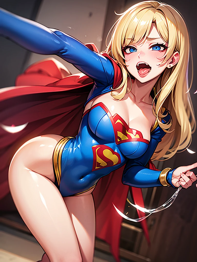 a woman in a superman costume flying through the sky, supergirl,(masterpiece),Red upskirt no panties with exposed Pussy, NSFW, Bubble Butt, With Tattoos, Fair Skin, Perfect face, Genuine Smile, Model, Pose Variations, Long Blonde Hair, Blue Glittering Eyes, Super Girl Costume, Super Girl Outfit, extremely detailed, by stanley, (aroused, pussy_juice_trail:1.3)
Plain Background,