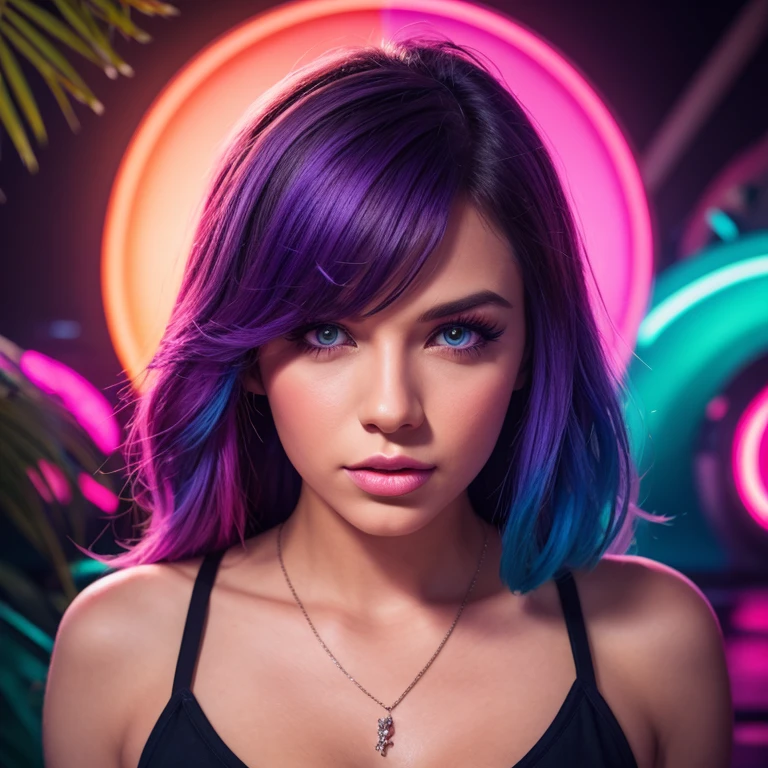 amoled ultra realistic photograph of a 25 years old european girl, RAW, beautiful woman, (short black hair), ((portrait)), ((detailed face:1.2)), ((detailed facial features)), (finely detailed skin), pale skin, (high detailed deep cleavage cyberpunk steel dress), black background, (cold colors), damp, moist, reflections, (masterpiece) (perfect proportion)(realistic photo),(best quality), (detailed), (strong amoled magenta and blue neon lighting), (sharp focus) (intricate)