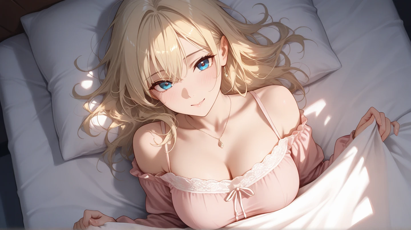 Yase area, catalyst, yellow hair,  long hair,windows，big breasts,Sleeping with both eyes closed,romantic starry sky，A meteor crosses,Light blue camisole,light blue underwear,Sleep with your head on the pillow,Sleeping lying on your back in bed,sleeping in bed,night,
break indoors, Bedroom, 
break (masterpiece:1.2), highest quality, High resolution, unity 8k wallpaper, (shape:0.8), highly detailed face, perfect lighting, Very detailed CG, (perfect hands, perfect anatomy),