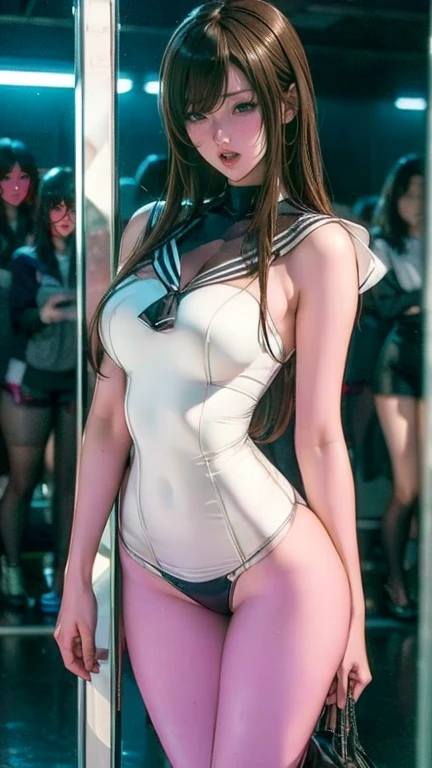 Sharp focus:1.2,Pretty woman with perfect figure:1.4,Incredibly large breasts 1.5、Straight hair、Hair blowing in the wind(Big Hips),smile,Slim Abs:1.2,((Beautiful golden hair,:1.4)),Highly detailed face and skin texture,detailed eyes,double eyelid、/ (Wear a white top over a black Playboy_Bunny Leotard:1.3), (Sailor collar:1.2), (Red tie:1.3), (fake animal ears), (Clothes divided into upper and lower parts:1.2), (Short sleeve:1.1), (Black Bunny Girl Costume:0.8), (Fishnet tights:1.2), High heels, (Rabbit_tail:1.2),
Sexy pose