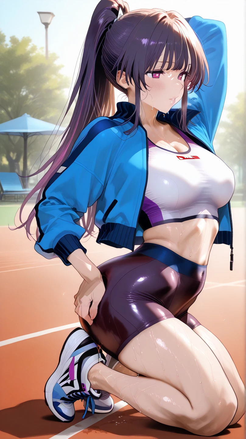（8K ，hyper-detailing，ultra real photo，Best masterpiece，natural，Perfect artwork，Perfect female body），Sexy female volleyball player、short black wavy hair、super fit volleyball uniform、low chest，open neck collar，Wear volleyball shorts、an sexy、ssmile、Sexy pose on volleyball court，humongous large breast，，Beautiful long legs，Tall figure，fully body photo，