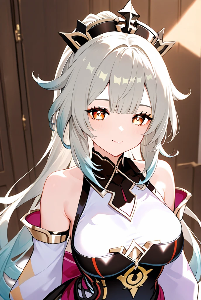 １girl、Straight hair、Cat ear、Light grey hair、Golden Eyes、おちょぼ口で頬が火照ってるgirl、Light brown high neck knit、普通の人よりも大きな胸を持つgirl、Very beautifully contoured breasts