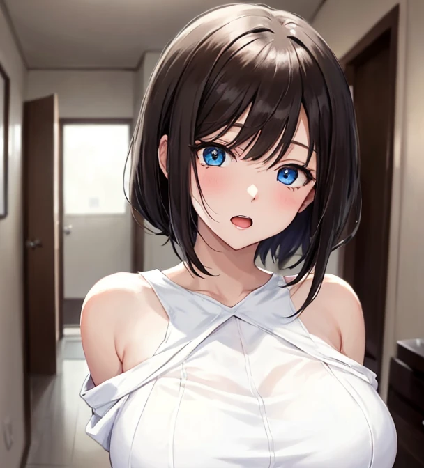 ((Highest quality)),(Ultra-high resolution),(Very detailed),(Detailed Description),((The best CG)),(A masterpiece),Ultra-detailed art,Amazing painting art,(Art with precise details:1.5), Portraiture:1.6,Bust Shot:1.4,(1 female:1.5),Beautiful and well-proportioned face:1.5、nsfw、 Large Breasts, Nude, nipple, Completely naked、Japanese-style room、On the futon、Watanabe You,