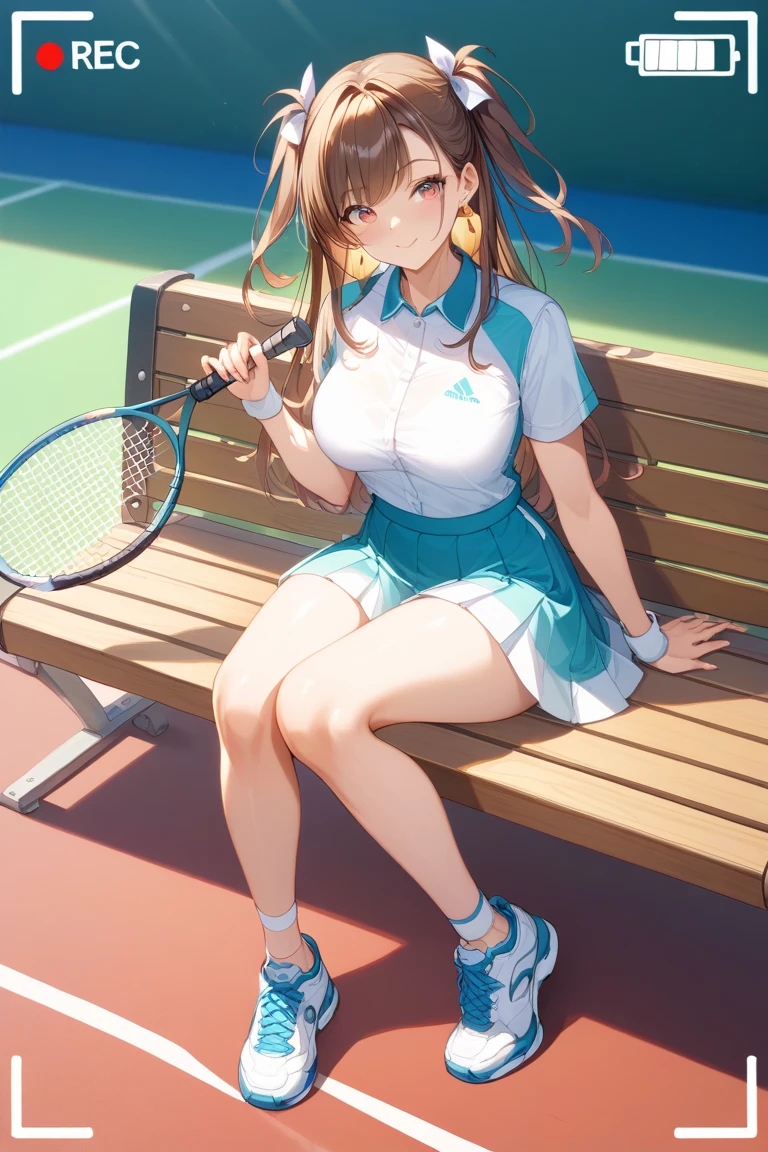 girl with、alone、large full breasts、Sharp body、Detailed eyes、poneyTail、Tennis Wear、a miniskirt、A slender、Smooth thighs、abdominals、white  clothes、A detailed face、Delicate skin、delicate hair、hightquality、realisitic、black panties、lawn、Dripping sweat