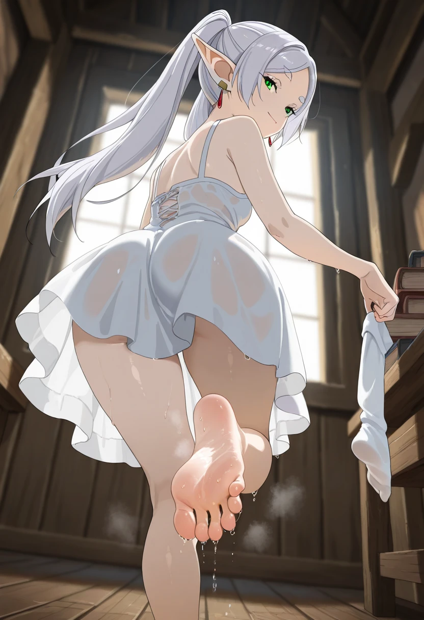 nsfw, (masterpiece, top quality, best quality, highly detailed:1.6), extremely detailed CG unity 8k wallpaper, strong facial expression, (long hair, Silver hair, Silver pubic hair:1.5), (sharp eye:1.1), (scowl:1.1), (embarrassed,blush:1.3), (steam:1.7), (wet, sweat:1.1), (trembling:1.3), (parted lips, harf open eyes:1.7), (feeling weak:1.5), (shoot from front, looking at viewer:1.1), (1 princess in the castle hall, indoor, White princess dress, silver tiara:1.4), (Unsurpassed gorgeous rococo victorian gown with voluminous hoop skirt and long hems, princess style skirt), (squatting, skirt lift, clutching skirt:1.3), White high-heels, (girl trembling with sexual climax:1.5), colorful, full body, wide shot, perfect composition, (chrotch, pussy, urethra, panty, panties), urination, incontinence, piss, peeing self, A lot of pee, having an accident, pee running down legs, (((pee stream))), (pee puddle), wetting herself, pee stain, peeing, blush, trembling, embarrassed, large breasts, Yellow pee, ((leaking pee)), Shaking one's shoulders, Breaking a sweat on forehead, puddle of pee, Pee at your feet, Pee spread on the floor, Pee stains, Dripping pee between my legs, Feet wet from pee, Pee-covered feet, Pee at your feet, want to pee, about to pee, Full bladder, Pee-soaked dress, Pee-soaked high-heels, natural makeup,