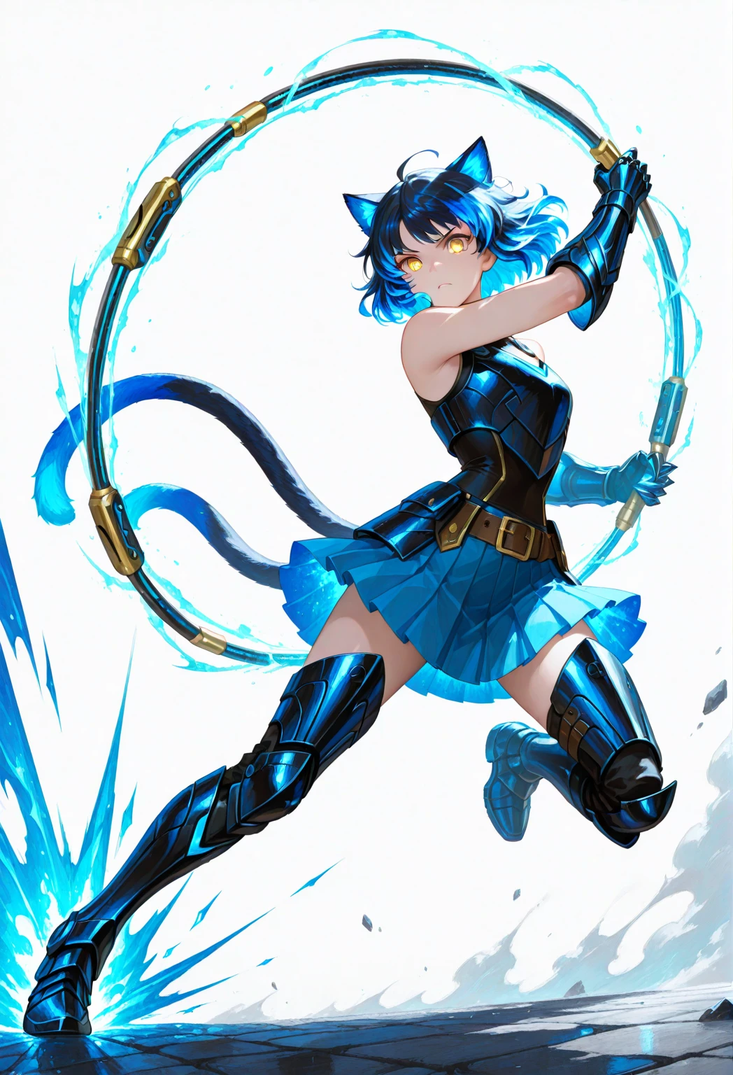 ultra-detailed, Explicit, Beautiful body, Beautiful Nose, Beautiful character design, perfect eyes, perfect face, ultra highres, 4K, beautiful legs, perfect legs, Nice hands, Perfect hand, Masterpiece, Best Quality, Highly detailed, illustration, absurdres, street fighter, doll suit, shadaloo doll, dollsuit, expressionless, blank eyes, looking at viewer, red gloves, emotionless, black latex, corrution, mind control, female combatant, full body, hypnotized, unhappy trance, full body suit, ribbed bodysuit, both arms at side, obey, perfect female body, extremely glossy latex, hypnosis, hypnoLora, empty eyes, Mind control device, poses, submissive_pose, Slave, hat, necktie, stand up straight, standing, standing at attention, hat, necktie, belt, latex, ribbed bodysuit, thighhighs, garter belt, Fighting Stance, extending the right arm from the shoulder into the air with a straightened hand, nazi saluting, military, military saluting, salute, thigh boots, Yu-Gi-Oh!, 1girl, solo, animal ears, blue hair, blue eyes, cat ears, tail, cat tail, Ni-Ni the Mirror Mikanko