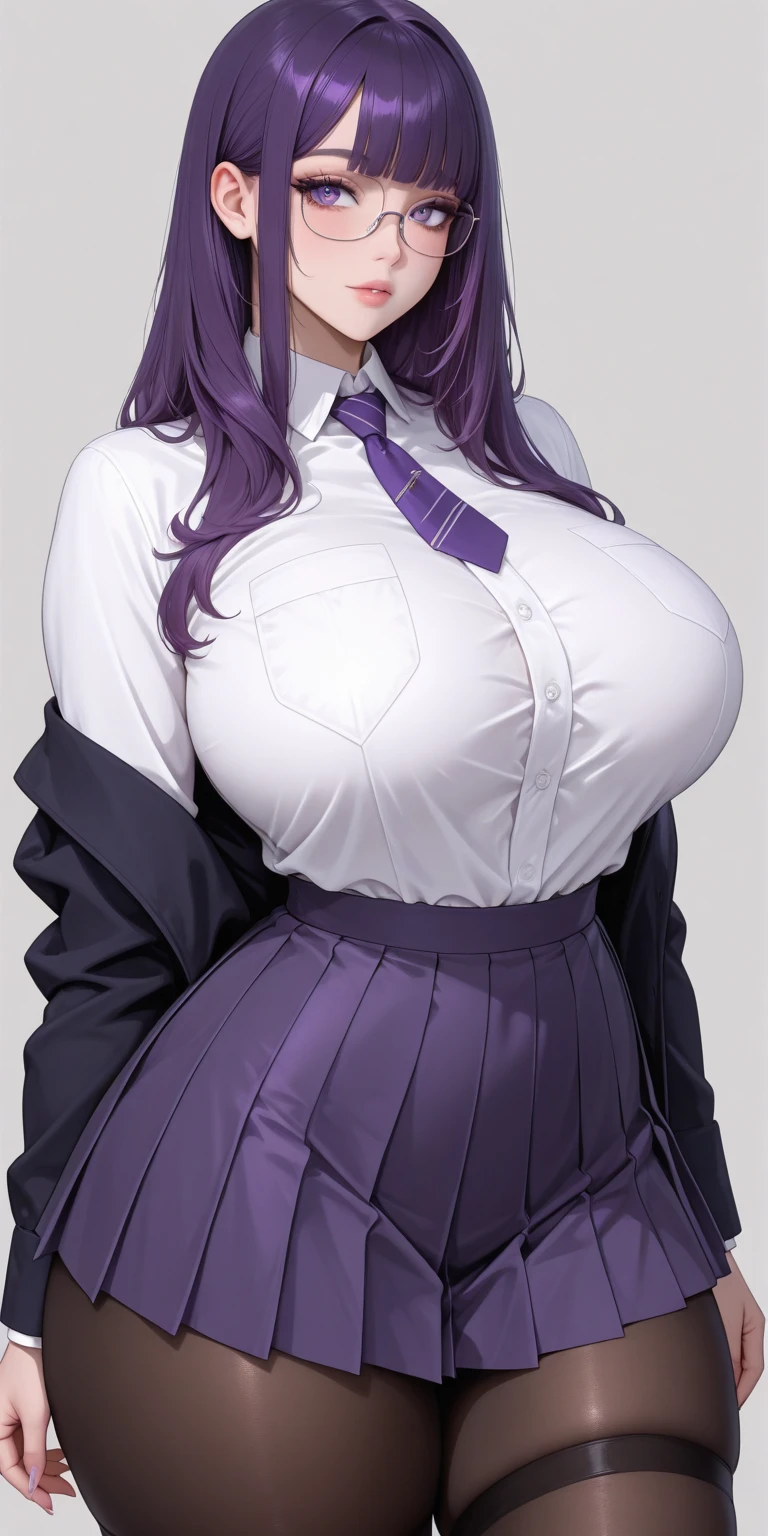 masterpiece,best quality,high resolution,8k,ultra HD,wallpaper,illustration,perfect face,cowboy shot,beautiful detailed eyes,extremely detailed face,perfect lighting,extremely detailed CG,perfect hands,perfect anatomy,perfect body,perfect hands,perfect fingers,1woman,full body,,(muscle fighter:1.1),pruple ponytail hair ,pruple eyes,large breasts,Medium ass,medium nipples,black business jaket suit inner white T-shirt,black hot pants,suit clothed,black necktie,,,looking at viewer,sexy look pose,Steam,sweat,home,(NIKKE character Dolla),